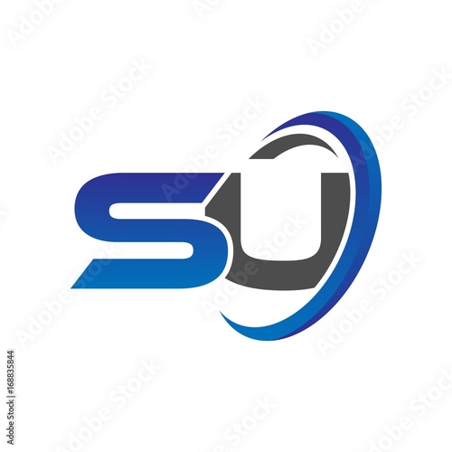vector initial logo letters su with circle swoosh blue gray