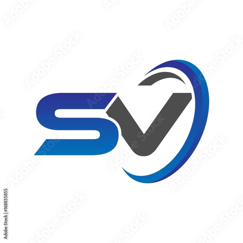 vector initial logo letters sv with circle swoosh blue gray