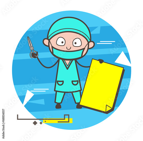 Cartoon Surgeon with Blank Placard Vector Illustration