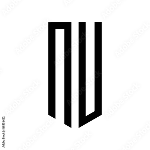 initial letters logo nu black monogram pentagon shield shape