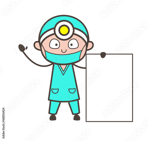 Cartoon Dentist with Blank Banner Vector Illustration