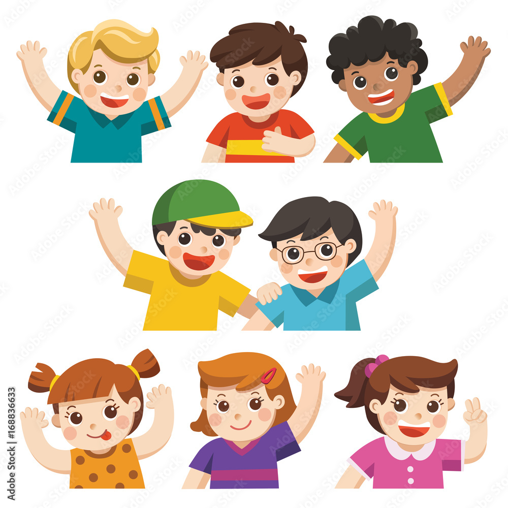 Set of best friends happy smiling, hugging and waving their hands. Set of best friends happy smiling, hugging and waving their hands.