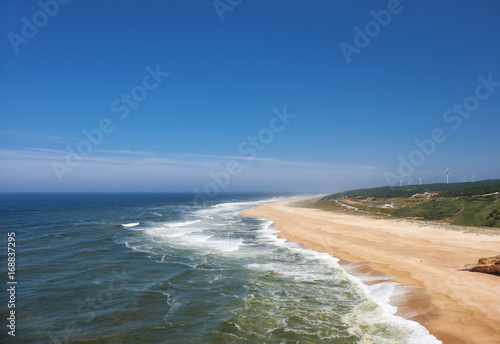 View on Nazare atlantic coast and beach in Portugal