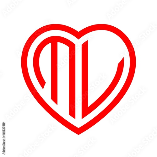 initial letters logo mv red monogram heart love shape