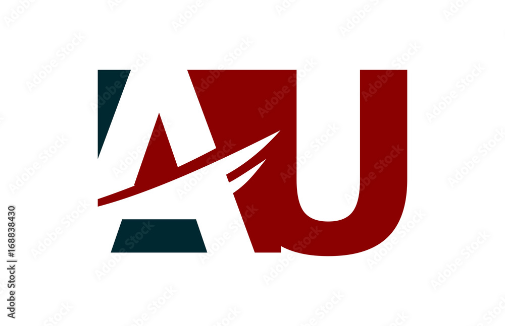 AU Red Negative Space Square Swoosh Letter Logo AU Red Negative Space Square Swoosh Letter Logo