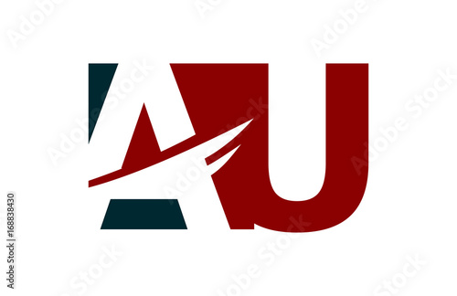 AU Red Negative Space Square Swoosh Letter Logo