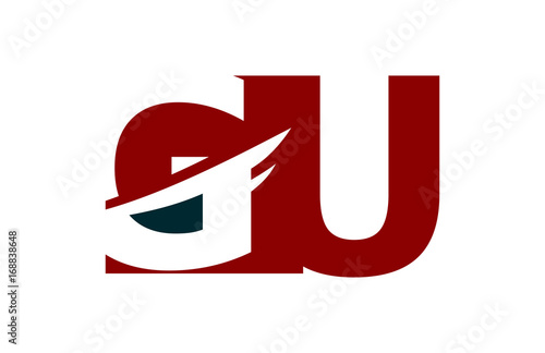 GU Red Negative Space Square Swoosh Letter Logo