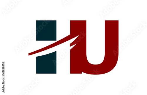 HU Red Negative Space Square Swoosh Letter Logo