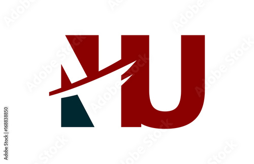 NU Red Negative Space Square Swoosh Letter Logo