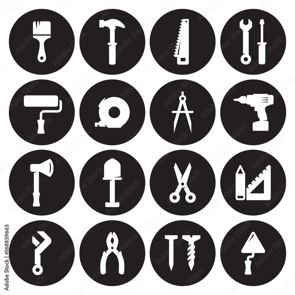 Construction and repair tools, working tools icons Construction and repair tools, working tools icons