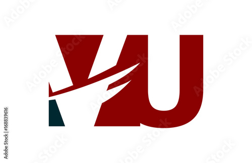 VU Red Negative Space Square Swoosh Letter Logo