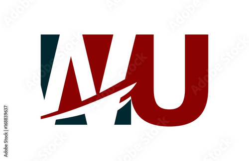 WU Red Negative Space Square Swoosh Letter Logo