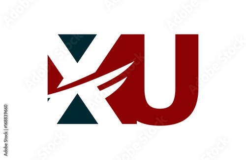 XU Red Negative Space Square Swoosh Letter Logo