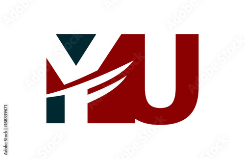 YU Red Negative Space Square Swoosh Letter Logo