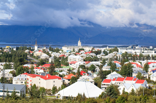 Aerial view of Reykjavik city from Perlan, Iceland 

