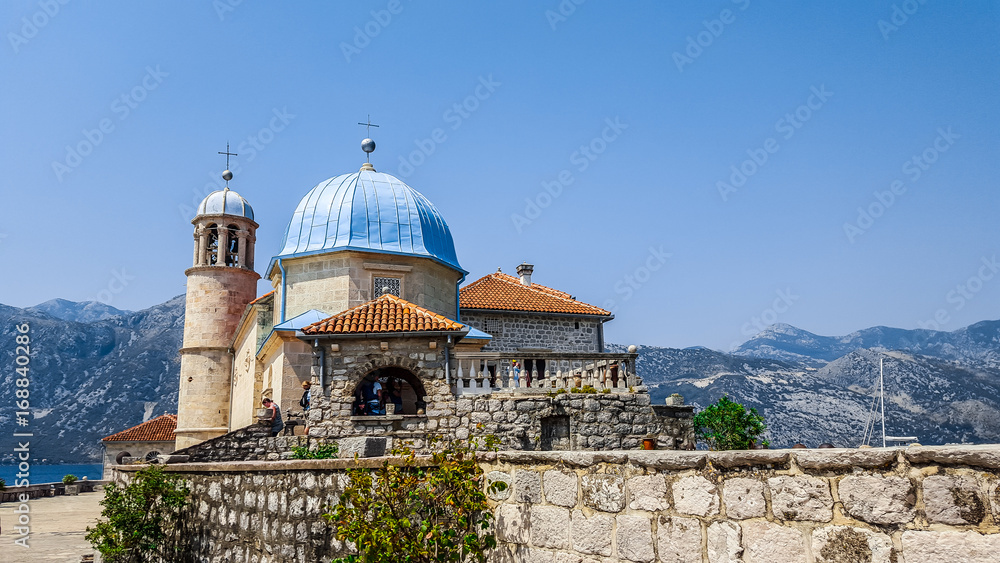 The Roman Catholic Church Our Lady of the Rocks on  artificial island in the Adreatic sea. Montenegro.