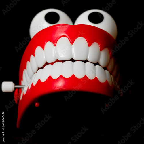 Chattering teeth toy from the front looking up
