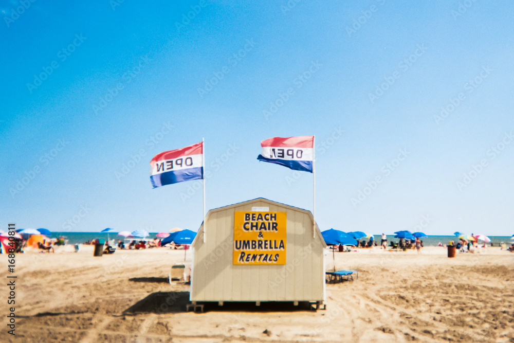 Beach chair rental kiosk on Wildwood Beach, New Jersey