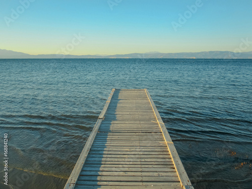 Path to the sea. Wooden bridge to the sea, island of Thassos, Greece