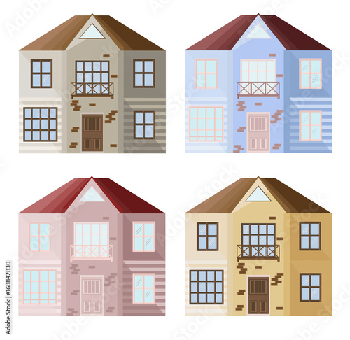 Set collection of colorful architecture facade houses buildings vector