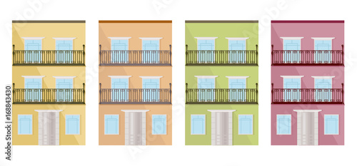 Set collection of colored architecture glass facade buildings vector