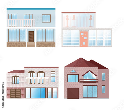 Set collection of colorful architecture facade houses buildings vector