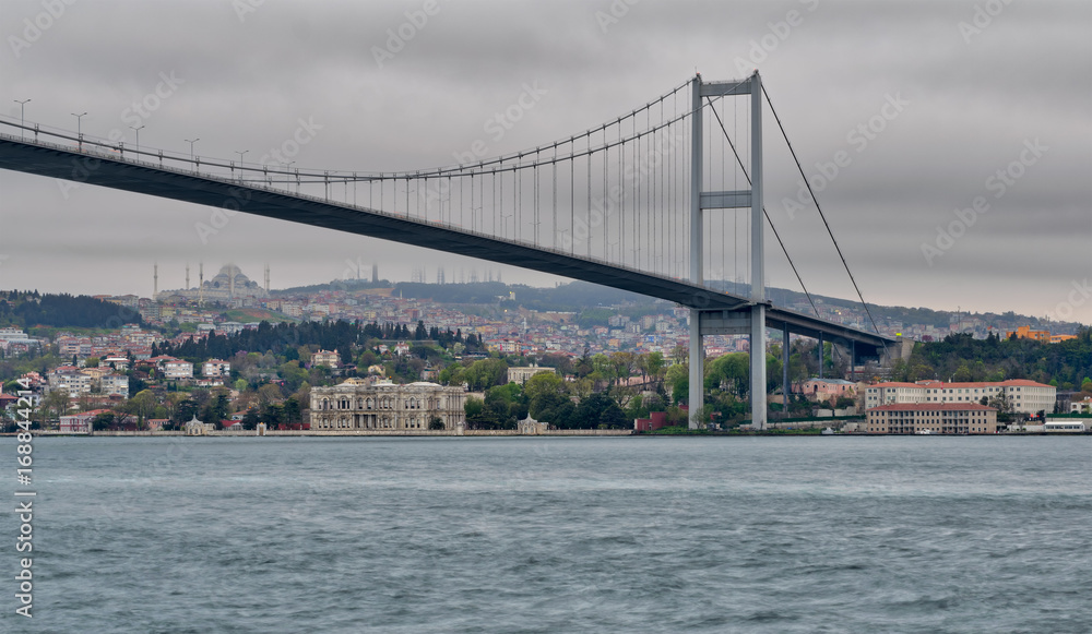 Fototapeta premium Bosporus Bridge at dusk time, Ortakoy district, Istanbul Turkey