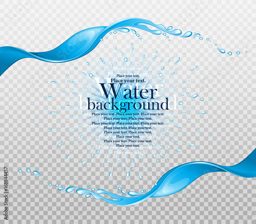 Water frame. Splashes of water on a transparent background. Element for your design. Vector illustration.