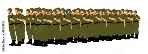Troop of soldiers formation vector silhouette illustration isolated on white background. Saluting army soldier's (Memorial day, Veteran's day, 4th of july, Independence day)