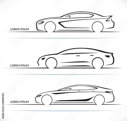 Set of luxury car silhouettes. Side view of four-door sedan. Vector illustration