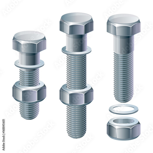 Vector graphics bolts, washer and nuts on a transparent background
