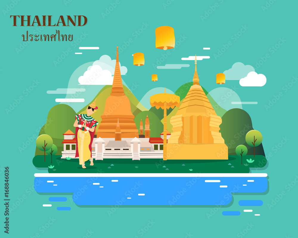 Obraz premium Amazing thailand with beautiful places illustration design.vector