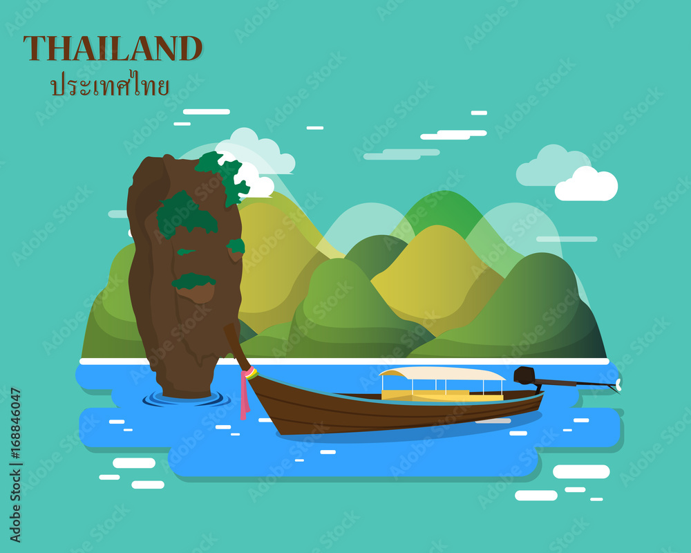 Naklejka premium Tourist attractions and landmarks in Thailand illustration design.vector