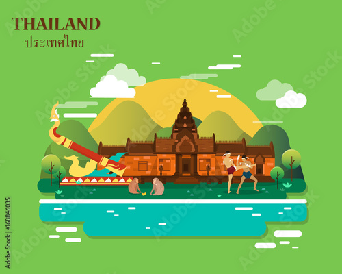 Fototapeta Naklejka Na Ścianę i Meble -  Tourist attractions with thai culture in thailand graphic design.vector