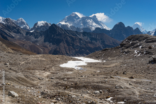 Everest and Nuptse mountain peak at Renjo la pass, Everest region, Nepal