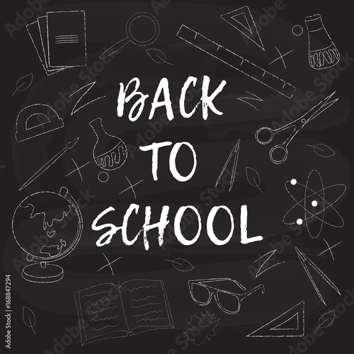 Back to school vector drawing background on chalkboard