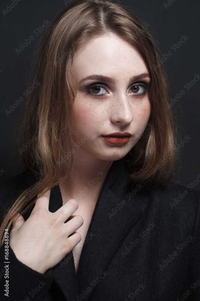 fashion studio portrait of beautiful young woman with long dark hair fashion studio portrait of beautiful young woman with long dark hair