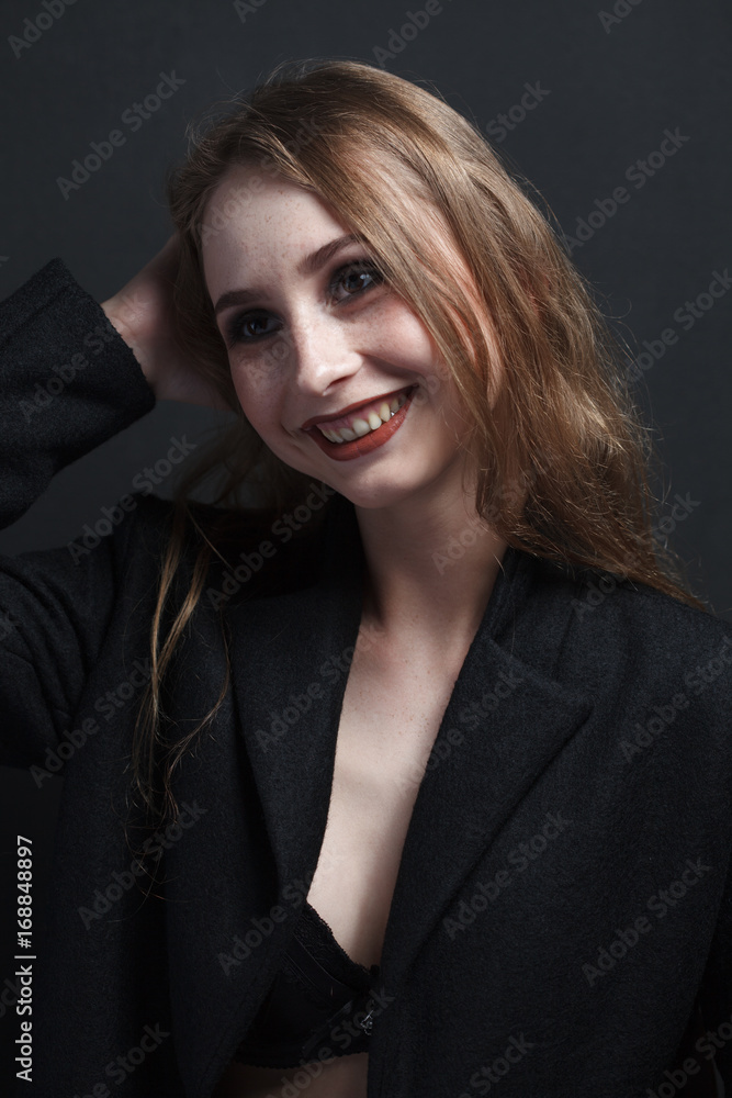 fashion studio portrait of beautiful young woman with long dark hair fashion studio portrait of beautiful young woman with long dark hair