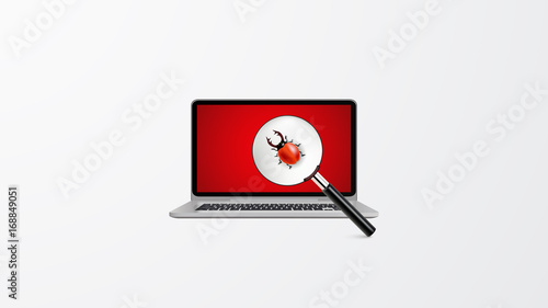 Isolated Vector Design.  Ransomware, Virus, Malware, Hacker Attack Background with Photorealistic Computer
