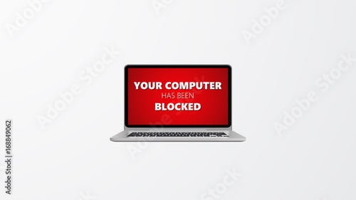 Isolated Vector Design.  Ransomware, Virus, Malware, Hacker Attack Background with Photorealistic Computer