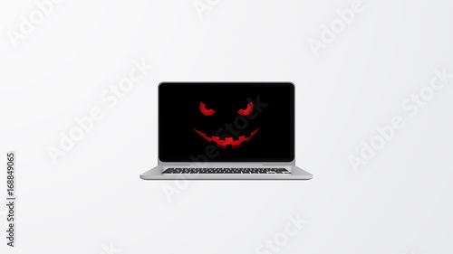 Isolated Vector Design.  Ransomware, Virus, Malware, Hacker Attack Background with Photorealistic Computer