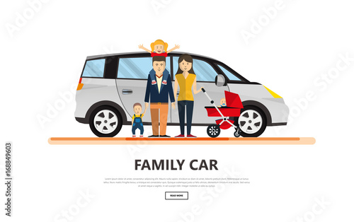 Family car with happy family isolated vector illustration.