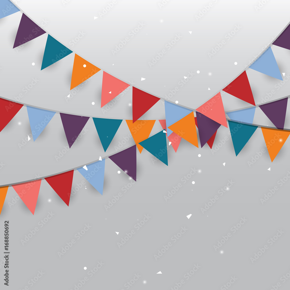 Obraz premium Background of colored party flags and confetti