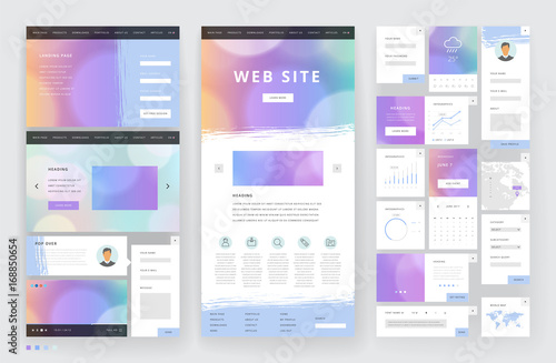 Website template design with interface elements