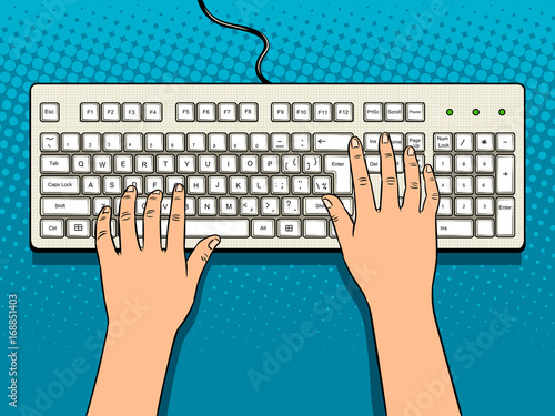 Hands on computer keyboard pop art vector