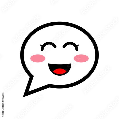 Icono plano mensaje con cara riendo en fondo blanco