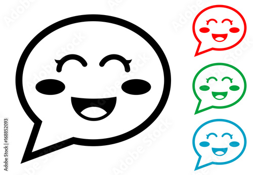 Icono plano mensaje con cara riendo varios colores