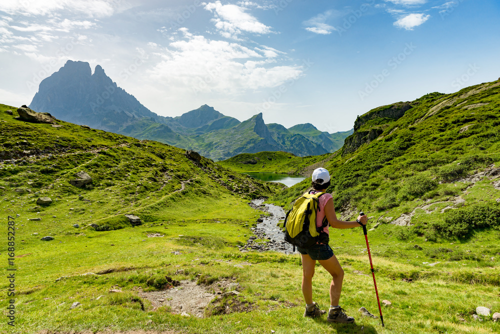 mature woman hiking in the Pyrenees mountains mature woman hiking in the Pyrenees mountains
