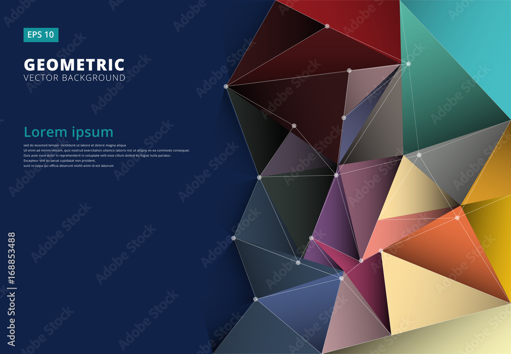 Naklejka premium Abstrakta 3D kolorowy trójbok, niski poligonalny, geometryczny, deseniowy szablon z kopii przestrzenią, wektor