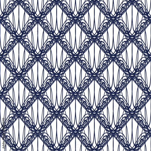 Seamless abstract ornament blue net on white background. Elegant vector pattern illustration for invitations, banknotes, diplomas, certificates, tickets and other papers security or wrapping design 